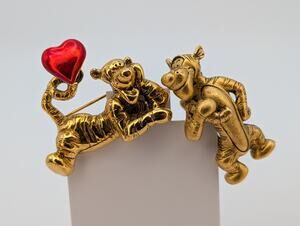 Lot Of 2 Disney Tigger Brooch Pins Gold Tone Heart